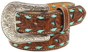 img 1 attached to 👦 Stylish Boys' Brown Floral Tooled Belt with Buckstitching and Buckle by Nocona Belt Co.