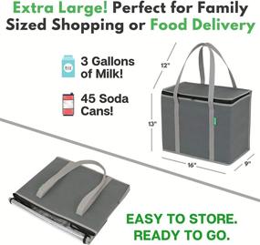 img 1 attached to 🛍️ XL Insulated Reusable Grocery Bags (2-Pack) - Premium Quality Cooler Bags with Hard Bottom Insert - Stands Upright, Machine Washable, Sturdy Zipper - Ideal Food Delivery Bag for Hot or Cold Items