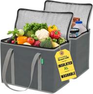 🛍️ xl insulated reusable grocery bags (2-pack) - premium quality cooler bags with hard bottom insert - stands upright, machine washable, sturdy zipper - ideal food delivery bag for hot or cold items логотип