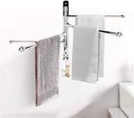 🛁 space-saving 4-arm swivel towel bar: stainless steel folding bathroom hanger rack with hooks – brushed nickel logo