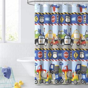 img 4 attached to 🚚 Dream FACTORY Fabric Shower Curtain for Kids Bathroom - 72"x72" (WxL) Blue Red Trains and Trucks