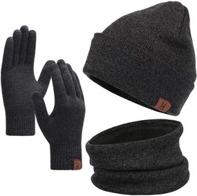 img 4 attached to 🧤 Stay Cozy with our Winter Beanie Hat Scarf Touchscreen Gloves Set for Men and Women: Beanie Gloves Neck Warmer Set with Warm Knit Fleece Lined