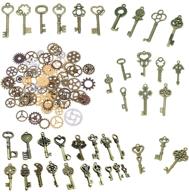 🔑 buytra 120g antique bronze vintage skeleton keys steampunk gears charms pendant for jewelry making, steampunk accessories, craft projects (approx 80pcs) logo