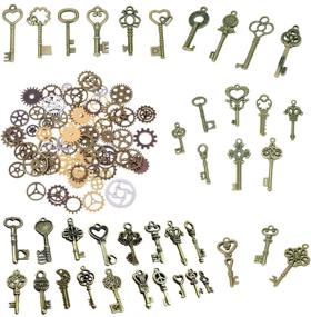 img 4 attached to 🔑 Buytra 120g Antique Bronze Vintage Skeleton Keys Steampunk Gears Charms Pendant for Jewelry Making, Steampunk Accessories, Craft Projects (Approx 80pcs)