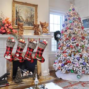 img 1 attached to 🎅 AtRenty Christmas Stockings - Large 18 Inch Set of 4 Kits - Xmas Stockings in Burlap with Large Plaid Pattern and Plush Faux Fur Cuff - Ideal for Family Holiday Party Decorations