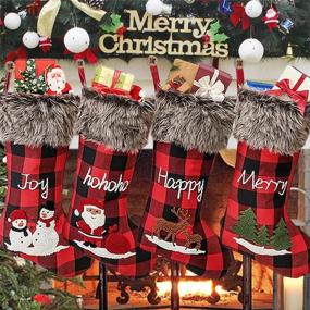 img 4 attached to 🎅 AtRenty Christmas Stockings - Large 18 Inch Set of 4 Kits - Xmas Stockings in Burlap with Large Plaid Pattern and Plush Faux Fur Cuff - Ideal for Family Holiday Party Decorations