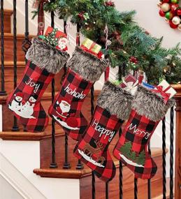 img 2 attached to 🎅 AtRenty Christmas Stockings - Large 18 Inch Set of 4 Kits - Xmas Stockings in Burlap with Large Plaid Pattern and Plush Faux Fur Cuff - Ideal for Family Holiday Party Decorations