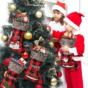 img 3 attached to 🎅 AtRenty Christmas Stockings - Large 18 Inch Set of 4 Kits - Xmas Stockings in Burlap with Large Plaid Pattern and Plush Faux Fur Cuff - Ideal for Family Holiday Party Decorations