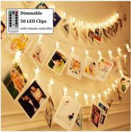 📸 remote control dimmable 50 led photo clip string lights, 17.38ft fairy lights with clips for pictures, 8 modes warm white home/party/christmas decorative light for hanging photo display stands логотип