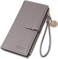 👛 joseko womens long zipper wallet: stylish clutch multifunction card holder purse in soft leather - anti-theft, checkbook organizer wallets for women - clearance grey logo
