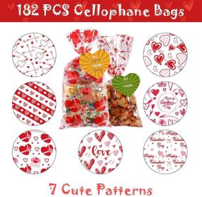 img 3 attached to 💝 Valentine Cellophane Bags: 182 PCS with 7 Styles, Gift Tags & Twist Ties - Perfect Valentines Party Favors Supplies