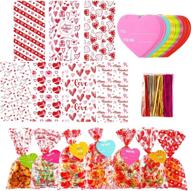 💝 valentine cellophane bags: 182 pcs with 7 styles, gift tags & twist ties - perfect valentines party favors supplies logo