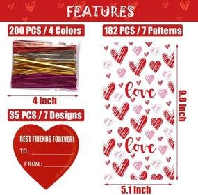 img 2 attached to 💝 Valentine Cellophane Bags: 182 PCS with 7 Styles, Gift Tags & Twist Ties - Perfect Valentines Party Favors Supplies