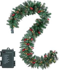 img 4 attached to 🎄 Premium 9ft x 10in Prelit Artificial Christmas Garland with 50 Warm Clear Lights by JOYIN