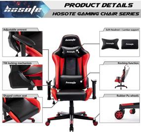 img 2 attached to Hosote Ergonomic Gaming Chair for Adults, High Back Racing Computer Gaming Chair, E-Sports Gamer Chair, Big and Tall Video Gaming Chair, PU Leather Desk Chair Task Chair Office Chair in Red and Black