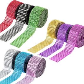 img 4 attached to 🎀 Berolle 9 Rolls 45 Yards Rhinestone Mesh Ribbon with Acrylic Crystal Diamonds - Ideal for Home Decoration, Wedding Party & Cake Trim (8 Row, 9 Colors)