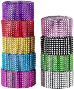 img 3 attached to 🎀 Berolle 9 Rolls 45 Yards Rhinestone Mesh Ribbon with Acrylic Crystal Diamonds - Ideal for Home Decoration, Wedding Party & Cake Trim (8 Row, 9 Colors)