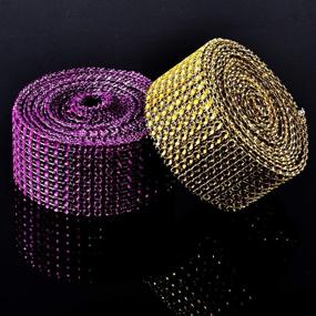 img 2 attached to 🎀 Berolle 9 Rolls 45 Yards Rhinestone Mesh Ribbon with Acrylic Crystal Diamonds - Ideal for Home Decoration, Wedding Party & Cake Trim (8 Row, 9 Colors)