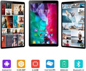 img 2 attached to 10,1-дюймовый планшет на Android 9.0, 2 в 1: беспроводная клавиатура и мышь, защитный чехол, 4 ГБ оперативной памяти + 64 ГБ встроенной памяти, четырехъядерный процессор, две SIM-карты, емкость аккумулятора 8000 мАч, поддержка 3G/4G и звонки (зеленый).