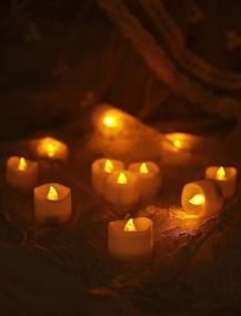 img 1 attached to 🕯️ Pack of 12 YHP Battery Operated Flameless Flickering Candles in Amber Yellow - Realistic LED Tea Lights for Weddings, Tables, Halloween, Christmas, and Festival Celebrations