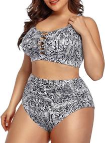 img 1 attached to 👙 Stylish and Flattering: Daci Women's Plus Size Bikini High Waisted Swimsuit with Ruched Design and Lace-Up Detail - Get the Perfect Two-Piece Bathing Suit!