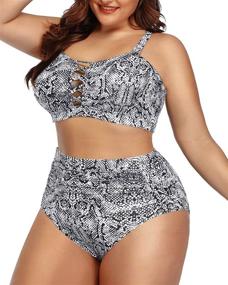 img 2 attached to 👙 Stylish and Flattering: Daci Women's Plus Size Bikini High Waisted Swimsuit with Ruched Design and Lace-Up Detail - Get the Perfect Two-Piece Bathing Suit!