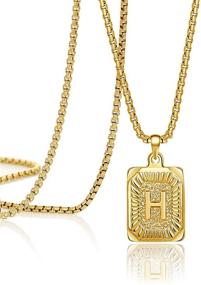 img 4 attached to JoycuFF Personalized 18K Gold Filled Initial Letter Pendant Necklace - Square Alphabet 🎁 Rectangle Medallion Handmade Stainless Steel Jewelry Gift for Women Men, Teens & Best Friends