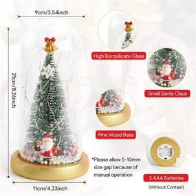 img 1 attached to 🎄 Tabletop Christmas Tree, Small Pre-lit Tree with LED Lights, Snowflake Bottle Brush Tree Santa in Glass Dome, Gold Wood Base Decorations, Ideal for Mom, Kids, and Family