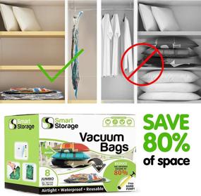 img 2 attached to 🛍️ 16 Pack Space Saver Vacuum Storage Bags for Clothes, Pillows & Bedding - Smart Storage Bags for Travel Luggage and Vacuum Seal Storage (Includes Jumbo 8 Pack)