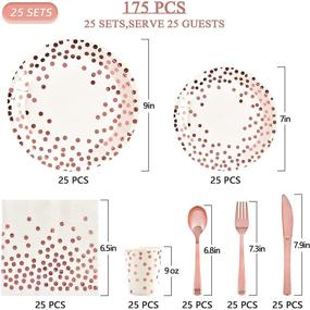 img 3 attached to 🎉 175 предметов набора посуды для вечеринки из розового золота с белыми бумажными тарелками, салфетками, стаканами, вилками, ножами и ложками - идеально подходит для выпускного, дня рождения, свадьбы, невесты, вечеринки в честь рождения ребенка, помолвки и рождественских праздников.