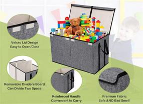 img 2 attached to Collapsible Sturdy Toy Organizers and Storage Bins with Double Flip-Top Lid and Big Handles - Large Kids Toy Box Chest Storage Organizer for Nursery and Playroom, 26.8x13.8x16 (Grey)