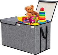 collapsible sturdy toy organizers and storage bins with double flip-top lid and big handles - large kids toy box chest storage organizer for nursery and playroom, 26.8x13.8x16 (grey) logo