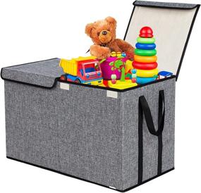 img 4 attached to Collapsible Sturdy Toy Organizers and Storage Bins with Double Flip-Top Lid and Big Handles - Large Kids Toy Box Chest Storage Organizer for Nursery and Playroom, 26.8x13.8x16 (Grey)