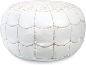 img 1 attached to 🪑 IKRAM DESIGN Moroccan Leather Pouf: Stylish Arch Design in White, 22x14-Inch