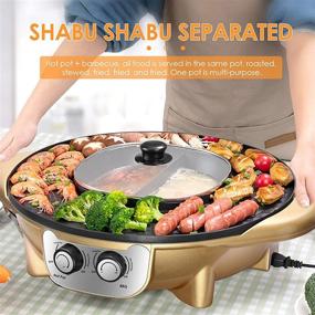 img 1 attached to SEAAN 2-in-1 Electric Grill Hot Pot Combo - BBQ Shabu Pot Baking Tray - Non-stick Pan - Separate Temperature Control - Easy to Clean - Golden Finish - US Stock