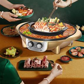 img 3 attached to SEAAN 2-in-1 Electric Grill Hot Pot Combo - BBQ Shabu Pot Baking Tray - Non-stick Pan - Separate Temperature Control - Easy to Clean - Golden Finish - US Stock