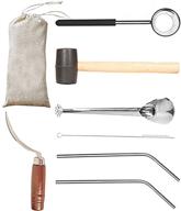 premium 7-piece coconut opener kit: stainless steel hammer, wooden handle, spoon, straws, cleaner & carry bag логотип