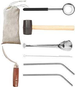 img 4 attached to Premium 7-Piece Coconut Opener Kit: Stainless Steel Hammer, Wooden Handle, Spoon, Straws, Cleaner & Carry Bag