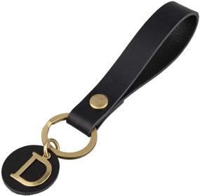 img 4 attached to Richbud Brass Initial Letter Leather Keychain Capital Alphbet Key Ring Black Label (D)