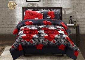 img 3 attached to 🌹 HIG 3D Comforter Set Queen - Red and White Rose Print Comforter Set Queen Size (Y31) - Box Stitched, Soft, Breathable, Fade Resistant - Includes 1 Comforter, 2 Shams