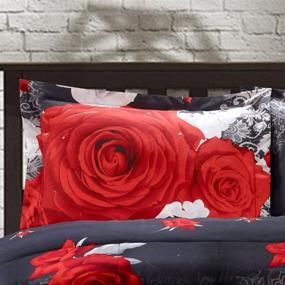 img 2 attached to 🌹 HIG 3D Comforter Set Queen - Red and White Rose Print Comforter Set Queen Size (Y31) - Box Stitched, Soft, Breathable, Fade Resistant - Includes 1 Comforter, 2 Shams