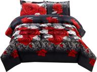 🌹 hig 3d comforter set queen - red and white rose print comforter set queen size (y31) - box stitched, soft, breathable, fade resistant - includes 1 comforter, 2 shams logo