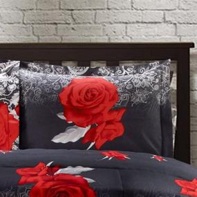 img 1 attached to 🌹 HIG 3D Comforter Set Queen - Red and White Rose Print Comforter Set Queen Size (Y31) - Box Stitched, Soft, Breathable, Fade Resistant - Includes 1 Comforter, 2 Shams