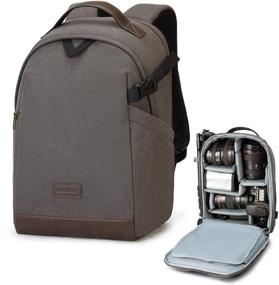 img 4 attached to 🎒 Водонепроницаемый камерный рюкзак из коричневого холста с дождевым чехлом и держателем для штатива - BAGSMART сумка для цифровых зеркальных фотоаппаратов DSLR SLR подходит для ноутбука 13,3 дюйма для мужчин и женщин