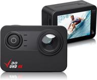 📷 explore adventure with action camera 4k 30fps: ultra hd, waterproof, wide angle, pc webcam, wifi, eis stabilization, 100ft waterproof, 2'' touch screen, 1350mah batteries and accessories kit logo