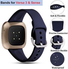 img 3 attached to Водонепроницаемые и гибкие узкие браслеты Getino Slim для Fitbit Sense & Versa 3 - Тонкие, прочные силиконовые браслеты для мужчин и женщин (маленький синий)