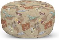 📷 beige brown ottoman pouf - vintage world map, camera, and plane design - decorative foot rest for living room and bedroom логотип