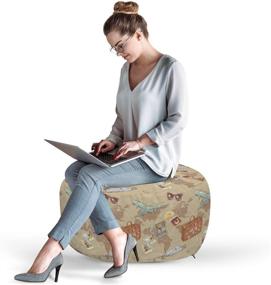 img 3 attached to 📷 Beige Brown Ottoman Pouf - Vintage World Map, Camera, and Plane Design - Decorative Foot Rest for Living Room and Bedroom