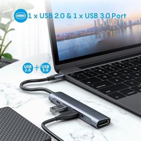 img 1 attached to 💻 Multi-Functional Slim Aluminum USB C Hub Adapter 5 in 1 - 4K HDMI, USB 3.0, 3.5mm Headphone Jack, USB-C Data Charging - MacBook Pro, iPad Pro, Nintendo Switch Compatible