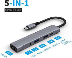 img 3 attached to 💻 Multi-Functional Slim Aluminum USB C Hub Adapter 5 in 1 - 4K HDMI, USB 3.0, 3.5mm Headphone Jack, USB-C Data Charging - MacBook Pro, iPad Pro, Nintendo Switch Compatible